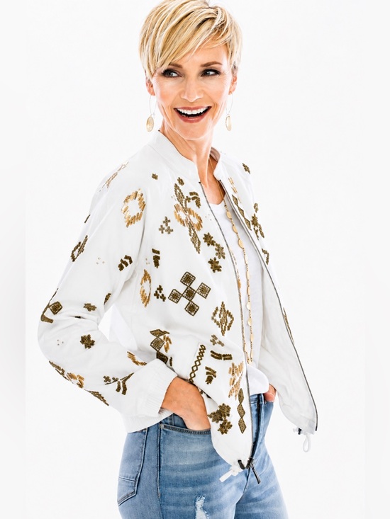 Chico's Jackets & Blazers - Chico's Beaded Aztec Southwestern Full Zip Jacket White Cream Size 2 Large